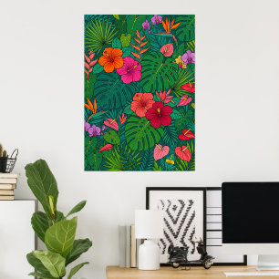 Tropische Hibiscus Botanische Jungle Bladeren Post Poster