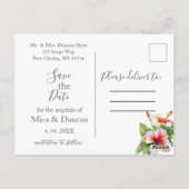 Tropische Hibiscus bruiloft Save the Date Briefkaart (Achterkant)