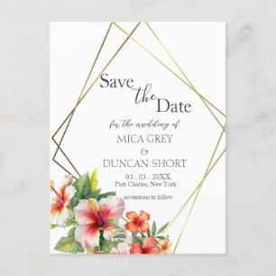 Tropische Hibiscus bruiloft Save the Date Briefkaart