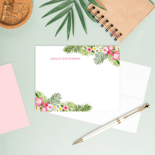 Tropische Hibiscus Diagonale Landschap Monogram Notitiekaartje