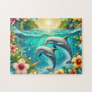 Tropische Hibiscus Dolfijnen Legpuzzel