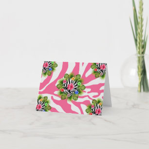 Tropische hibiscus en exotische roze zebra strepen bedankkaart