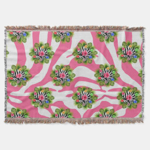 Tropische hibiscus en exotische roze zebra strepen deken