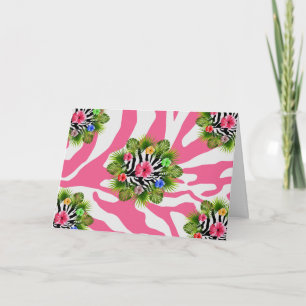 Tropische hibiscus en exotische roze zebra strepen kaart