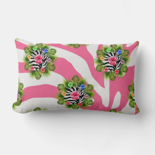 Tropische hibiscus en exotische roze zebra strepen kussen
