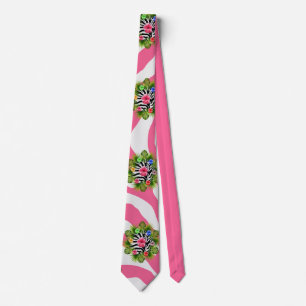 Tropische hibiscus en exotische roze zebra strepen stropdas