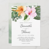 Tropische Hibiscus en gebladerte Waterverf Bloemen Kaart (Voorkant / Achterkant)