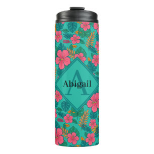 Tropische Hibiscus en Palmblad Patroon Thermosbeker