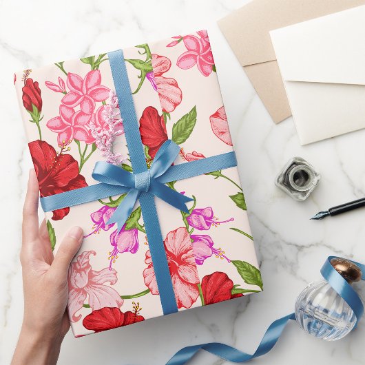 Tropische Hibiscus en Plumeria Bloemenpatroon Cadeaupapier