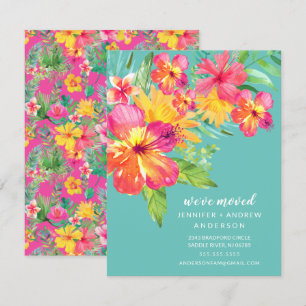 Tropische Hibiscus Floral Moving Announge Kaart