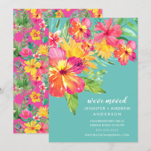 Tropische Hibiscus Floral Moving Announge Kaart