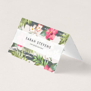 Tropische Hibiscus Flowers laten stripes patroonpa Visitekaartjes