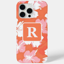 Tropische hibiscus gepersonaliseerd monogram iPhone 15 pro max hoesje