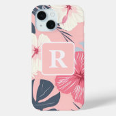 Tropische hibiscus gepersonaliseerd monogram Case-Mate iPhone case (Achterkant)