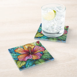 Tropische Hibiscus Glas in lood kunst Glazen Onderzetter