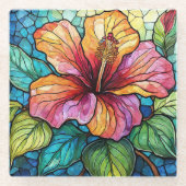 Tropische Hibiscus Glas in lood kunst Glazen Onderzetter (Voorkant)