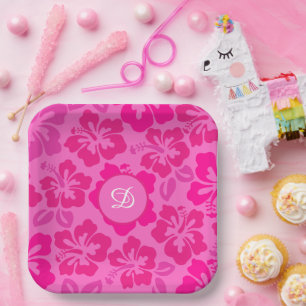 Tropische Hibiscus Hawaii Girly bloemenpatroon Papieren Bordje