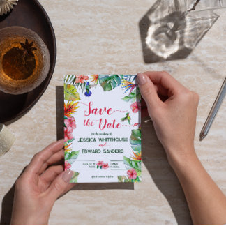 Tropische Hibiscus Hawaiiaanse bruiloft Bewaar de  Save The Date
