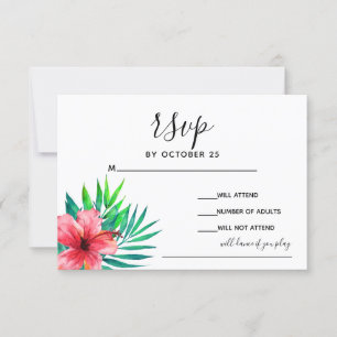 Tropische hibiscus Hawaiian Beach bruiloft RSVP Kaartje