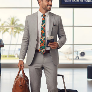 Tropische hibiscus Hawaiian Floral Tweezijdig Stro Stropdas