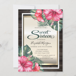 Tropische Hibiscus Houten Sweet 16 Kaart