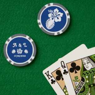 Tropische hibiscus in blauw poker chips