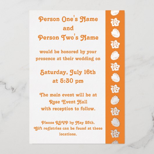 Tropische Hibiscus in Oranje Folie Uitnodiging (Voorkant)