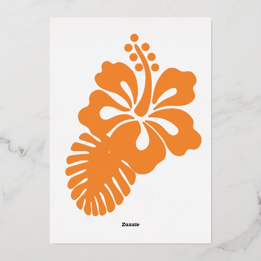 Tropische Hibiscus in Oranje Folie Uitnodiging (Achterkant)