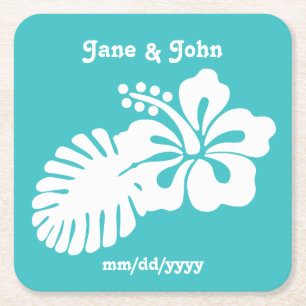 Tropische hibiscus in Turquoise Paper Onderzetter