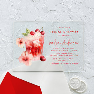 Tropische Hibiscus Kers Cocktail Bruidsuitnodiging Acryl Uitnodigingen