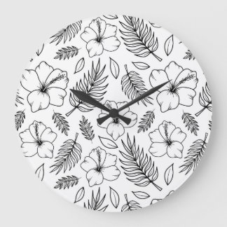 Tropische Hibiscus Lijn Kunst Grafische Kunst Grote Klok
