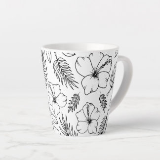 Tropische Hibiscus Lijn Kunst Grafische Kunst Latte Mok