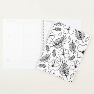 Tropische Hibiscus Lijn Kunst Grafische Kunst Planner