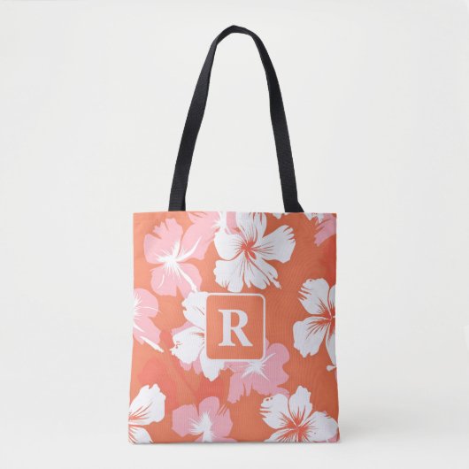 Tropische hibiscus monogram gepersonaliseerd draagtas (Voorkant)