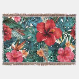 Tropische Hibiscus & Monstera Bladeren Knus Fleece Deken