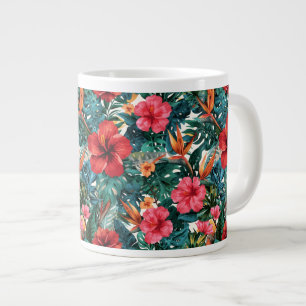 Tropische Hibiscus & Monstera Bladeren Koffiemok Extra Grote Beker