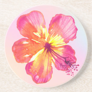 Tropische Hibiscus op Roze Geel Aqua Ombre Bloem Zandsteen Onderzetter