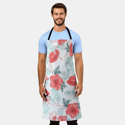 Tropische Hibiscus Palm naadloze print Schort (Gedragen)