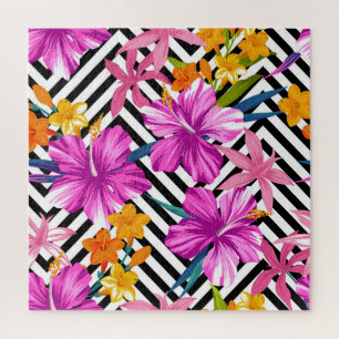 Tropische hibiscus, palmbladeren, geometrisch. legpuzzel