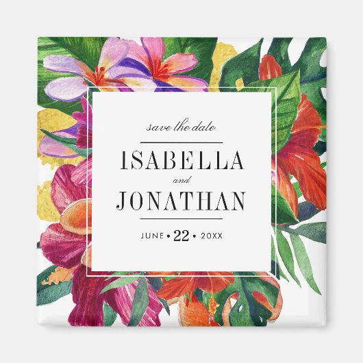 Tropische hibiscus, Plumeria & Palm | Datum opslaa Magneet (Voorkant)
