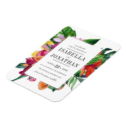 Tropische hibiscus, Plumeria & Palm | Datum opslaa Magneet (Linkerzijde)