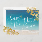 Tropische Hibiscus Strand Bruiloft Opslaan Datum K Aankondigingskaart (Voorkant / Achterkant)