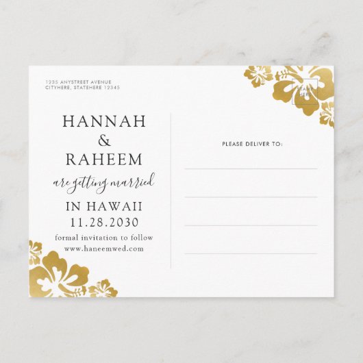 Tropische Hibiscus Strand Bruiloft Opslaan Datum K Aankondigingskaart (Achterkant)