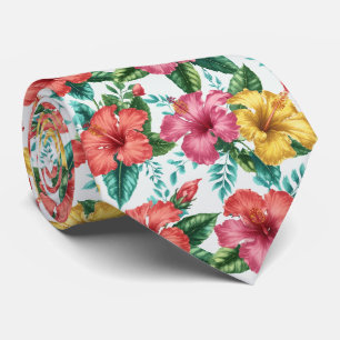 Tropische Hibiscus Tuin Bloemmotief Stropdas