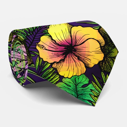 Tropische hibiscus vogel van het paradijsblad stropdas (Opgerold)