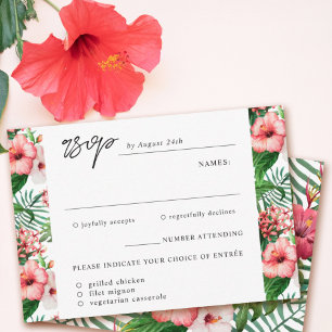 Tropische Hibiscus Waterverf Eetkeuze Bruiloft RSVP Kaartje