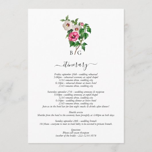 Tropische Hibiscus Zomer Bruiloft Route Programma (Achterkant)