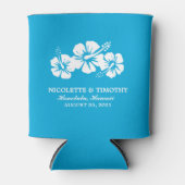 Tropische hibiscusbloemen | Ocean Blue Bruiloft Blikjeskoeler (Voorkant)