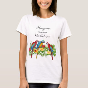 Tropische honingmoerparrootvogels palmboombladeren t-shirt
