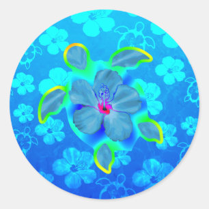 Tropische Honu Turtle en Hibiscus Ronde Sticker